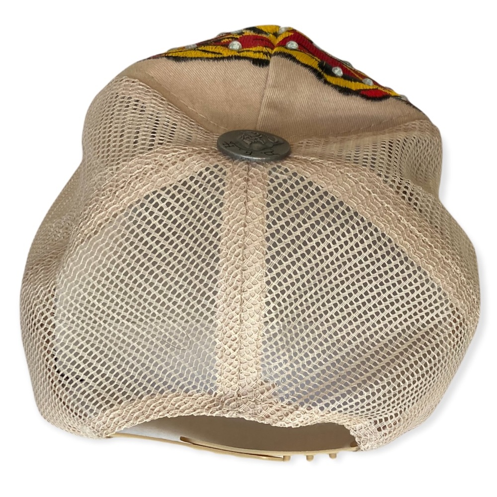 Christian Audigier × Ed Hardy Vintage Tiger Embroidered Mesh Bedazzled Beige Cap - Picture 6 of 8